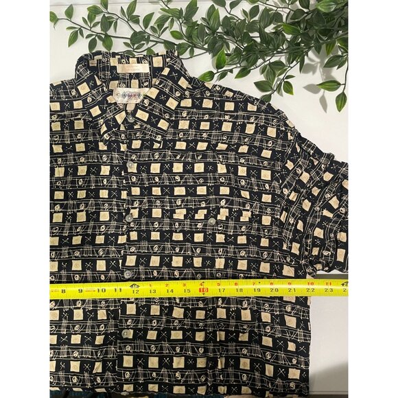 Vintage Cimarron Moda Short-Sleeve Button-Up Shirt L Black/Beige Geometric Print - Picture 10 of 10